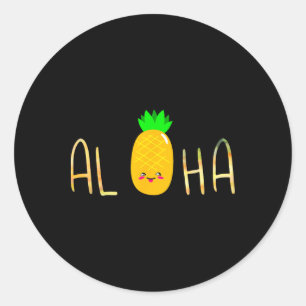 Sticker Rond Pineapple Fruit Aloha Beaches Hawaii