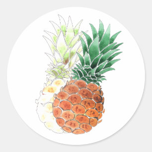 Sticker Rond Pineapple, watercolor.