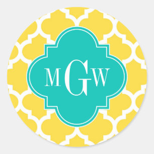 Sticker Rond Pineapple Wht Moroccan #5 Teal 3 Monogram initial