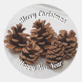 Sticker Rond Pinecones Photo Joyeux Noël Bonne année (Devant)