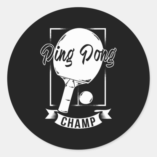 Sticker Rond Ping Pong Champ Amusant Table Tennis Joueur Tee (Devant)