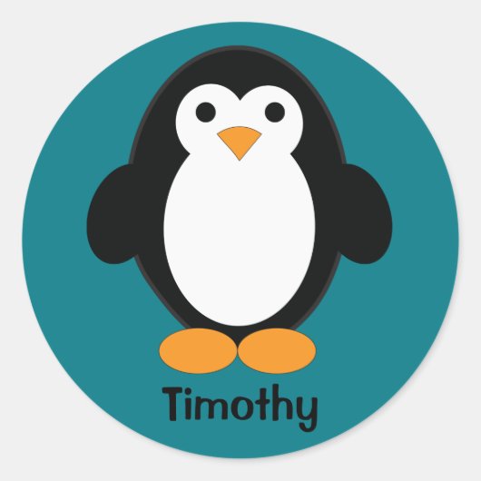 Sticker Rond Pingouin à caricature mignonne (Devant)