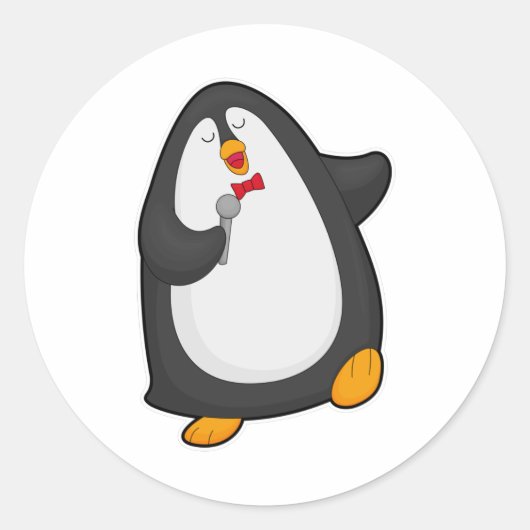 Sticker Rond Pingouin à chanter avec microphone et Cravate (Devant)