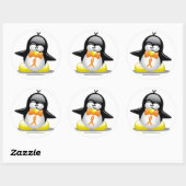 Sticker Rond Pingouin à ruban orange (Feuille)