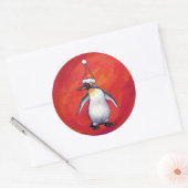 Sticker Rond Pingouin à Santa Hat en rouge (Enveloppe)