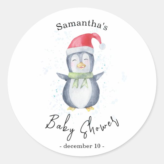 Sticker Rond Pingouin arctique - baby shower (Devant)
