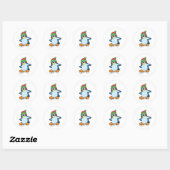 Sticker Rond Pingouin at Ice skating with Ice skates (Feuille)
