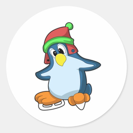Sticker Rond Pingouin at Ice skating with Ice skates (Devant)