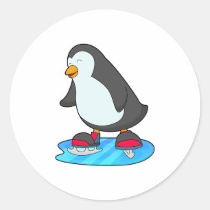 Sticker Rond Pingouin at Ice skating with Ice skates