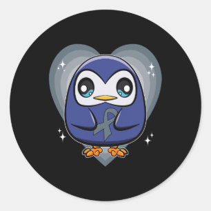 Sticker Rond Pingouin avec Ribbon World Dyslexie Sensibilisatio