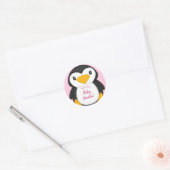 Sticker Rond Pingouin Baby shower fille rose (Enveloppe)