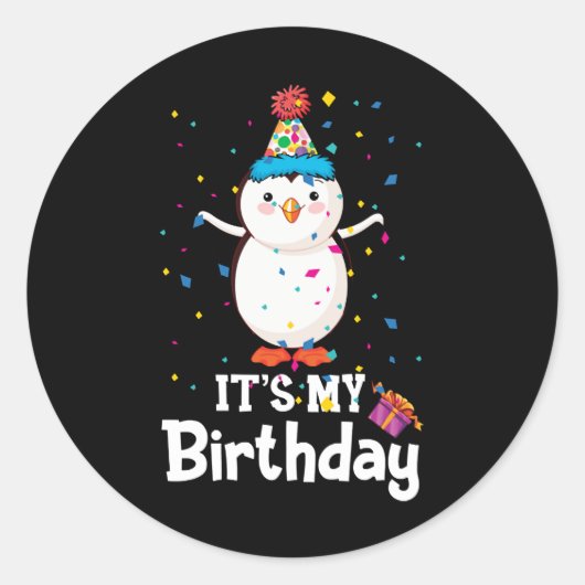 Sticker Rond Pingouin Birthday (Devant)