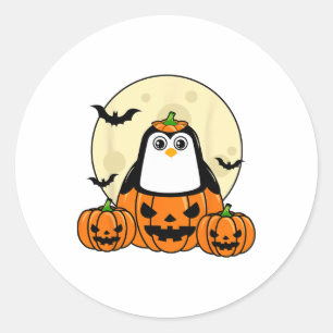 Sticker Rond Pingouin Citrouille Lune Ts Costume Cute Easy Hall