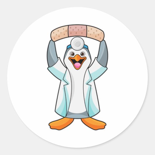 Sticker Rond Pingouin comme docteur avec plâtre (Devant)