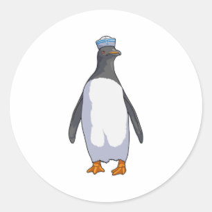 Sticker Rond Pingouin comme marin avec Casquette