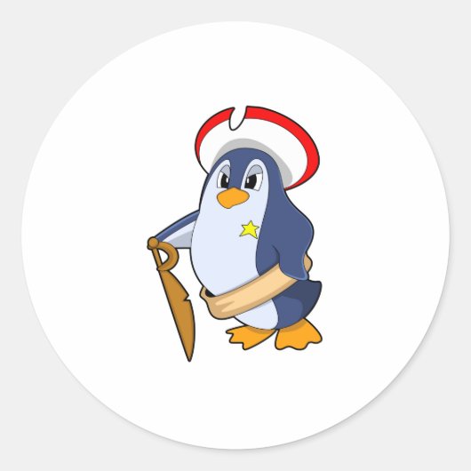 Sticker Rond Pingouin comme pirate avec Casquette (Devant)