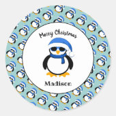 Sticker Rond Pingouin cool mignon Noël hiver Personnaliser (Devant)
