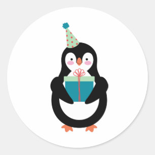 Sticker Rond Pingouin d'anniversaire