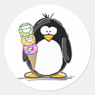 Sticker Rond Pingouin de crème glacée