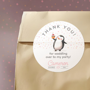 Sticker Rond Pingouin de cupcake rose célébration anniversaire