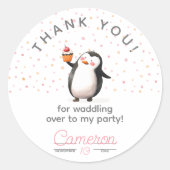 Sticker Rond Pingouin de cupcake rose célébration anniversaire  (Devant)