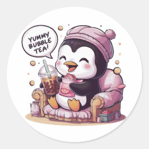 Sticker Rond Pingouin de dessin adorable : Cosy, Kawaii Vibes