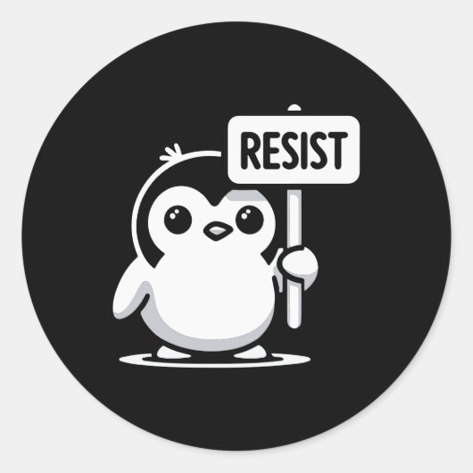 Sticker Rond Pingouin de dessin animé portant le signe "RESIST" (Devant)