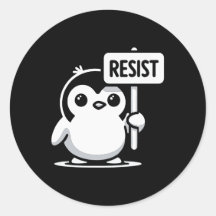 Pingouin de dessin animé portant le signe "RESIST"