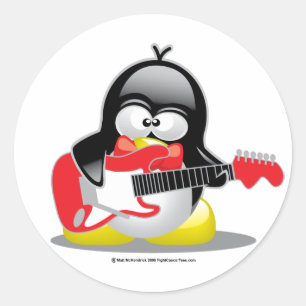 Sticker Rond Pingouin de guitare électrique