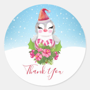 Sticker Rond Pingouin de Noël mignon en Merci de Santa Hat