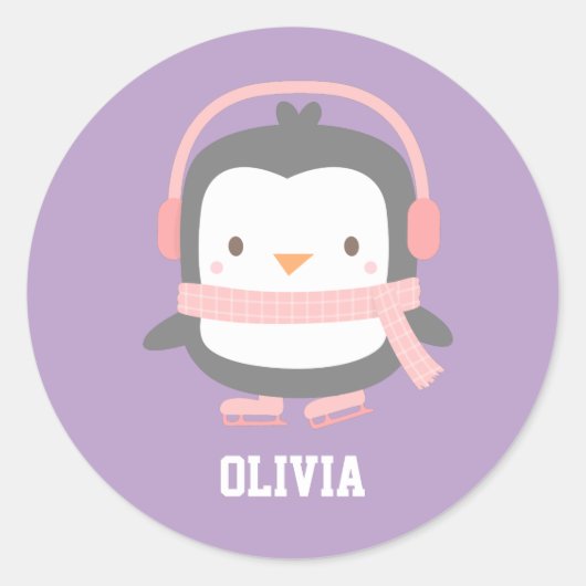 Sticker Rond Pingouin de Noël pour filles (Devant)