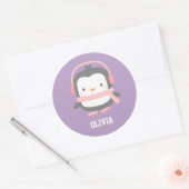 Sticker Rond Pingouin de Noël pour filles (Enveloppe)