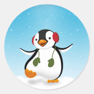 Sticker Rond Pingouin d'hiver mignon