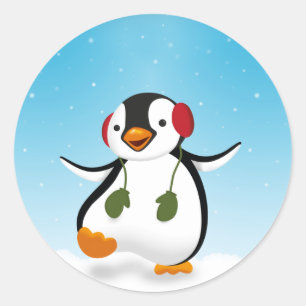 Sticker Rond Pingouin d'hiver mignon