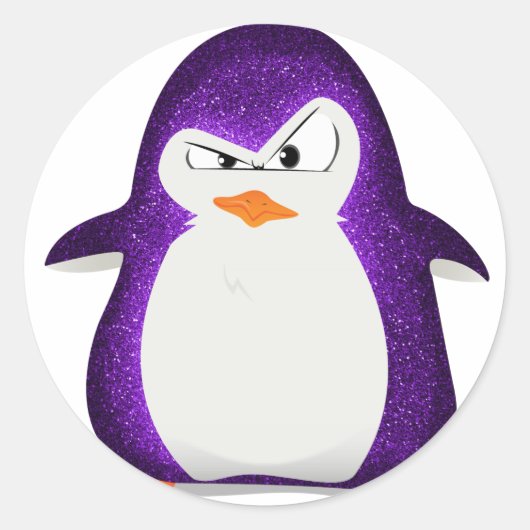 Sticker Rond Pingouin en colère Parties scintillant violet Impr (Devant)