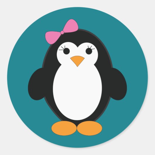 Sticker Rond Pingouin fille mignonne (Devant)