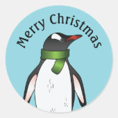 Sticker Rond Pingouin Gentoo Mignonne Portant Une Écharpe Verte (Devant)