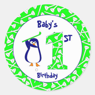 Sticker Rond Pingouin jouant au golf de premier anniversaire