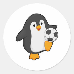 Sticker Rond Pingouin joueur de football avec balle de football