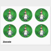 Sticker Rond Pingouin mignon à Santa Hat sur Vert (Feuille)