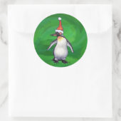 Sticker Rond Pingouin mignon à Santa Hat sur Vert (Sac)