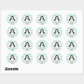 Sticker Rond Pingouin mignon avec Bowtie Turquoise (Feuille)