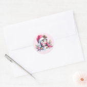 Sticker Rond Pingouin mignon et Snowman Noël rose (Enveloppe)