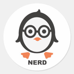 Sticker Rond pingouin - nerd - pingouin