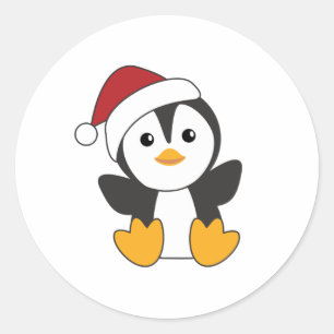 Sticker Rond Pingouin Noël Neige Animaux d'hiver Pingouins