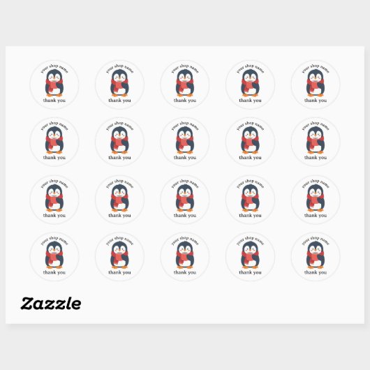 Sticker Rond Pingouin sirotant un café chaud avec une écharpe c (Feuille)