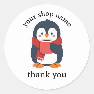 Sticker Rond Pingouin sirotant un café chaud avec une écharpe c