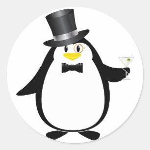 Sticker Rond Pingouin sophistiqué avec Martini
