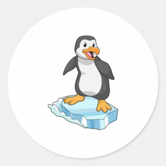 Sticker Rond Pingouin sur glace floc (Devant)