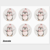 Sticker Rond Pingouin Whimsical Anniversaire Merci rose (Feuille)